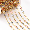 304 stainless steel gold chain with red, white, and blue enamel oval links for DIY jewelry - Multicolor