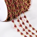 Cadena DIY de acero dorado con dijes de corazones rojos brillantes para joyería - 【1 Metro / Paquete】 / Corazón-LOVE Rojo