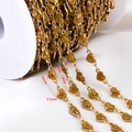 Cadena de acero inoxidable 304 en forma de corazón dorado accesorios de joyería con brillo - 【1 Metro / Paquete】 / Corazón-LOVE Amarillo