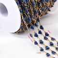 Cadena de dijes de corazón en esmalte azul y acero inoxidable dorado para hacer joyas - 【1 Metro / Paquete】 / Corazón-Azul