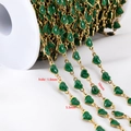 Cadena DIY con dijes de corazones verdes brillantes y eslabones dorados en carrete - 【1 Metro / Paquete】 / Corazón-LOVE Verde