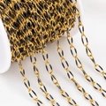 Golden 304 stainless steel chain with black enamel oval links on a white spool - Black