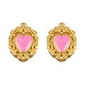 Pendentif cœur rose avec cadre doré baroque et motif rose en relief pour bijoux DIY - Cœur-LOVE Rose