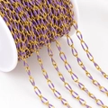 Golden 304 stainless steel oval chain with purple enamel coating on a white spool - Purple