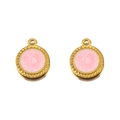 Pendentifs roses en émail rose et acier inoxydable doré pour création de bijoux - Étiquette Ronde