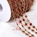 Cadena de corazones en acero inoxidable 304 con esmalte rojo y acabado dorado para DIY - 【1 Metro / Paquete】 / Corazón Vertical - Rojo