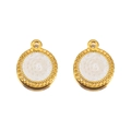 Golden round pendant with white rose embossed pattern and top loop for DIY jewelry - Round Rose / 16x19mm / White