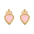 Pendentif cœur en émail rose avec couronne dorée pour la création de bijoux DIY - Cœur