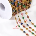 Cadena DIY de acero inoxidable 304 con dijes de corazones de purpurina multicolor - 【1 Metro / Paquete】 / Corazón Vertical - Colorido