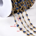 Cadena de acero inoxidable dorado con dijes de corazón azul brillante en carrete - 【1 Metro / Paquete】 / Corazón Vertical - Azul