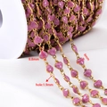 Cadena de acero 304 con dijes de corazón rosa brillante para creación de joyas - 【1 Metro / Paquete】 / Corazón Vertical - Rosa