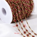 Cadena de acero 304 con dijes de flores rojas brillantes para creación joyas DIY - 【1 Metro / Paquete】 / Flor-Rojo