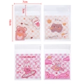 Detail showing four assorted 7x10cm cartoon self-adhesive bags with cute animal patterns - Pink Skateboard Rabbit