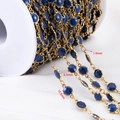 Cadena DIY de acero inox 304 dorado con dijes de flores con brillo azul oscuro para joyas - 【1 Metro / Paquete】 / Flor-Azul
