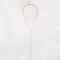 Zweilagige goldene Edelstahl-Halskette mit kleinen Perlen und einem Y-förmigen Anhänger - 70+5cm (1 Stück/Packung) / Stahlfarben