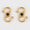 Bohemian gold stainless steel S-shaped hook connector with black evil eye inlay - 2 Pcs/Pack / Gold-Black
