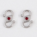 Bohemian S-shape stainless steel connector with round red stone for DIY jewelry - 2 Pcs/Pack / Steel-Red