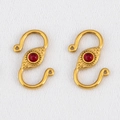 Bohemian gold S-shape stainless steel connector with red stone for DIY jewelry - 2 Pcs/Pack / Gold-Red
