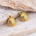 Pendentifs coquillages dorés pour bijoux DIY avec texture sur socle en pierre - Coquille-Vieil Or / 10x13