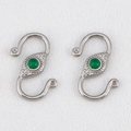 Bohemian silver S-hook connector with evil eye green stone for DIY jewelry making - 2 Pcs/Pack / Silver-Green