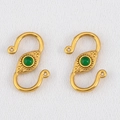 Bohemian gold plated S-shaped connector clasp with green stone for DIY jewelry - 2 Pcs/Pack / Gold-Green