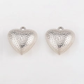 Silver textured heart pendants with hammer finish for DIY jewelry crafts and necklaces - 3D Dotted / 5 Pieces