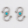 Bohemian style S-shape stainless steel connector with blue turquoise evil eye inlay - 2 Pcs/Pack / Steel Color - Lake Blue