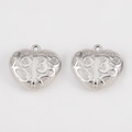 Silver-plated heart charm with 203 embossed texture and top ring for DIY jewelry making - 9835 Lettered