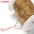 1m roll of gold-plated rectangular links stainless steel chain for DIY jewelry making - Flat Wire-Gold 4mm Wide
