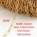 18K gold plated 4.6mm stainless steel paperclip chain with 14.5mm flat oval closed links - 【1 pc/pack】 / Paperclip Chain 5mmx15mm