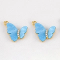 Blue butterfly charms with crystal accents and gold alloy edges for DIY jewelry making - Butterfly Design / 2 Pieces/Pack (17.5x17mm) / Blue