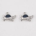 Silver airplane pendant with black enamel windows and sparkling rhinestones for DIY jewelry - Black Enamel Plane With Rhinestone