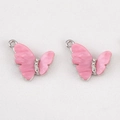 Colgantes de mariposa rosa con cristales y metal plateado para joyería DIY - Mariposa / 2 Piezas/Paquete (17.5x17mm) / Rosa