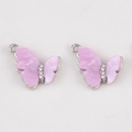 Colgantes de mariposa en resina rosa con toques plateados y pedrería brillante para DIY - Mariposa / 2 Piezas/Paquete (17.5x17mm) / Púrpura