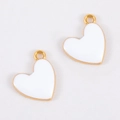 White heart enamel pendant with gold alloy border for DIY jewelry and accessories - Heart