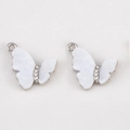 Colgantes de mariposa blancos con base de aleación de plata y brillantes para joyas DIY - Mariposa / 2 Piezas/Paquete (17.5x17mm) / Blanco