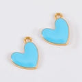 Blue enamel heart-shaped charms with golden metal frames for DIY jewelry crafts - Heart - 15x15.5