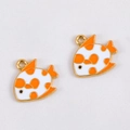 Pair of koi-style fish charms with orange spots and gold enamel for DIY jewelry making - Polka Dot Fish-Orange
