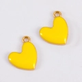 Set of two bright yellow heart pendants with golden edges for DIY jewelry making - Heart (15x15.5)