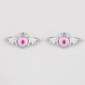 Silver bat wing charms with purple devil eyes for DIY gothic jewelry making - 5 Pieces / Silver Pink