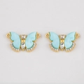 Set of two gold butterfly charms with blue marble wings and sparkling zircon inlay - Rhinestone Butterfly Style / 2 Pieces/Pack (15.4x15.3mm) / Blue