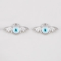 Gothic bat wing evil eye charms with light blue vertical pupils for DIY jewelry making - 5 Pieces / Silver Blue