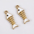 Pendentifs arêtes de poisson DIY en alliage doré avec finition en émail blanc - Arête de poisson