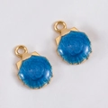 Blue shell-shaped charm with gold plated brass edge and elegant marble drip oil finish - Shell - 13x18.4