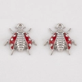 Red enamel insect charms with rhinestones on beige fabric background, two-piece set - Red Enamel Rhinestone Beetle
