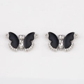 Silver finish butterfly charm with black enamel and sparkling rhinestones for DIY jewelry - Black Enamel Rhinestone Butterfly Link
