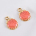 Pink and gold scallop shell charms for DIY jewelry making with metallic finish - Shell-Coral Color