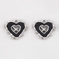 Silver alloy heart charms with black enamel and sparkling rhinestones for DIY jewelry - Black Enamel Cross Heart With Rhinestone