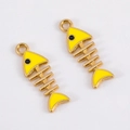 Gelbe Fischgräten-Anhänger aus Goldlegierung mit Emaille für DIY-Schmuckherstellung - Fischgräte (8.5x24)