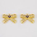 Golden bow jewelry pendant with purple heart gemstone and white crystal accents - Heart Bowknot Purple Rhinestone-20x14.3